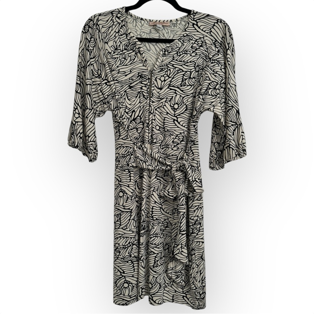 MARA HOFFMAN $340 Retail White/Black Silk Wrap Dress, Size Medium - Picture 4 of 16